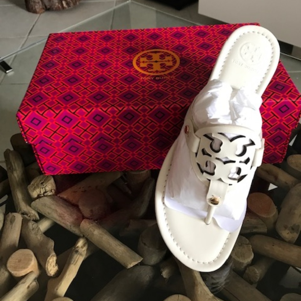 TORY BURCH Miller Bleach Calf Leather Sandals - Picture 1 of 7